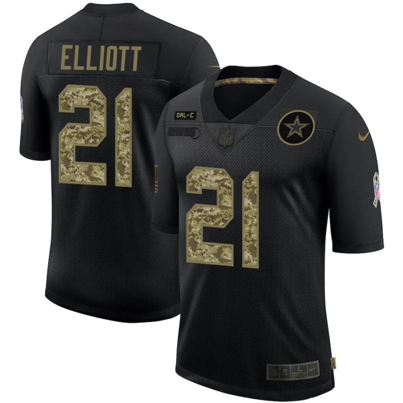 Men's Dallas Cowboys #21 Ezekiel Elliott 2020 Black Camo Salute To Service Limited Stitched Jersey